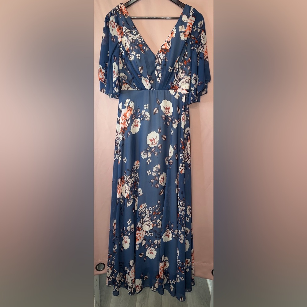 Women's Navy Blue Floral V-Neck Maxi Dress